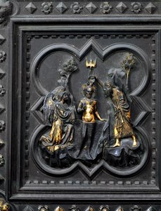 The Baptism of Christ av Saint John the Baptist, tiende panel av South Doors of the Baptistery of San Giovanni, 1336 (bronse)